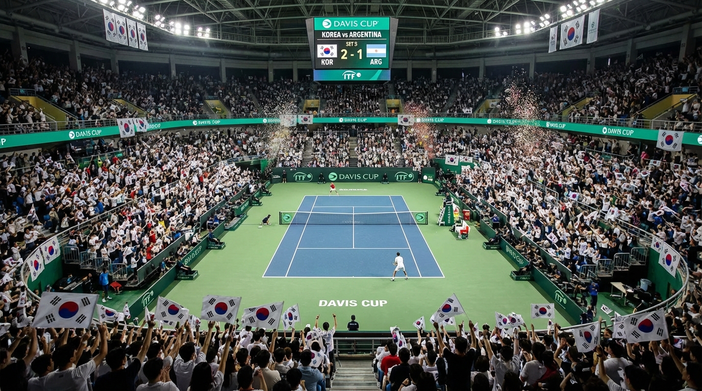 데이비스컵 단식 경기 장면